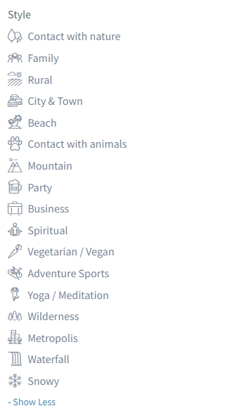 Some of the tags that travelers use to filter searches