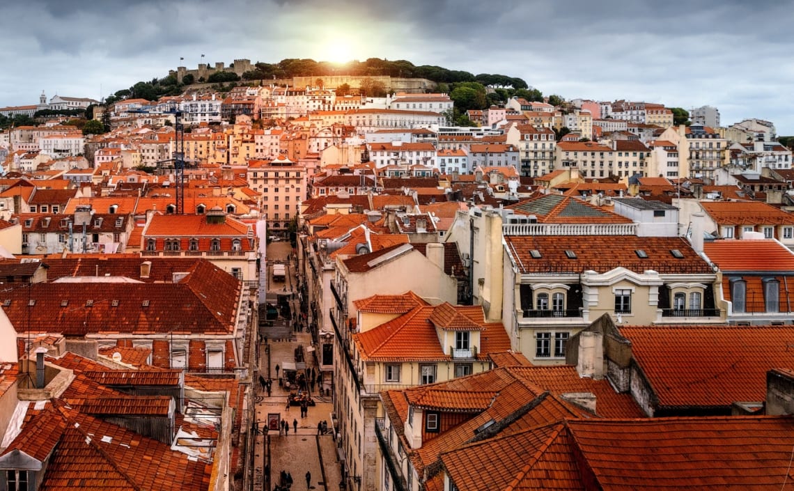 Sunset in Lisbon, one of the most popular cities among digital nomads in Portugal