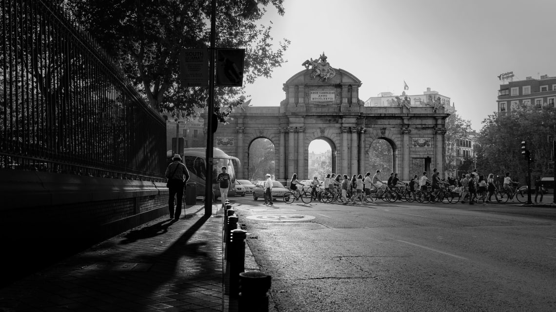 Pedestrians and cyclists, Madrid, Spain