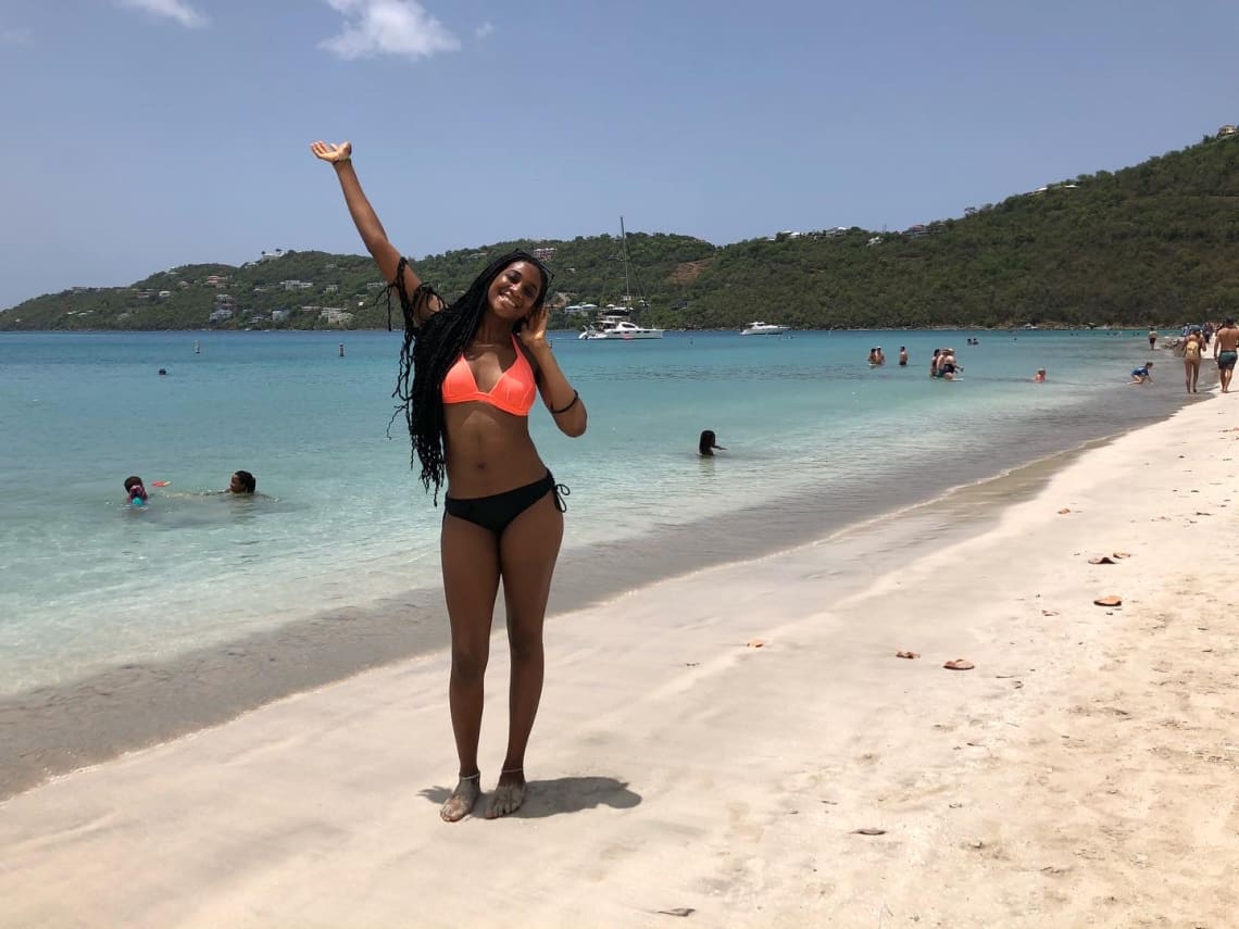 Girl enjoying a Caribbean islands beach day