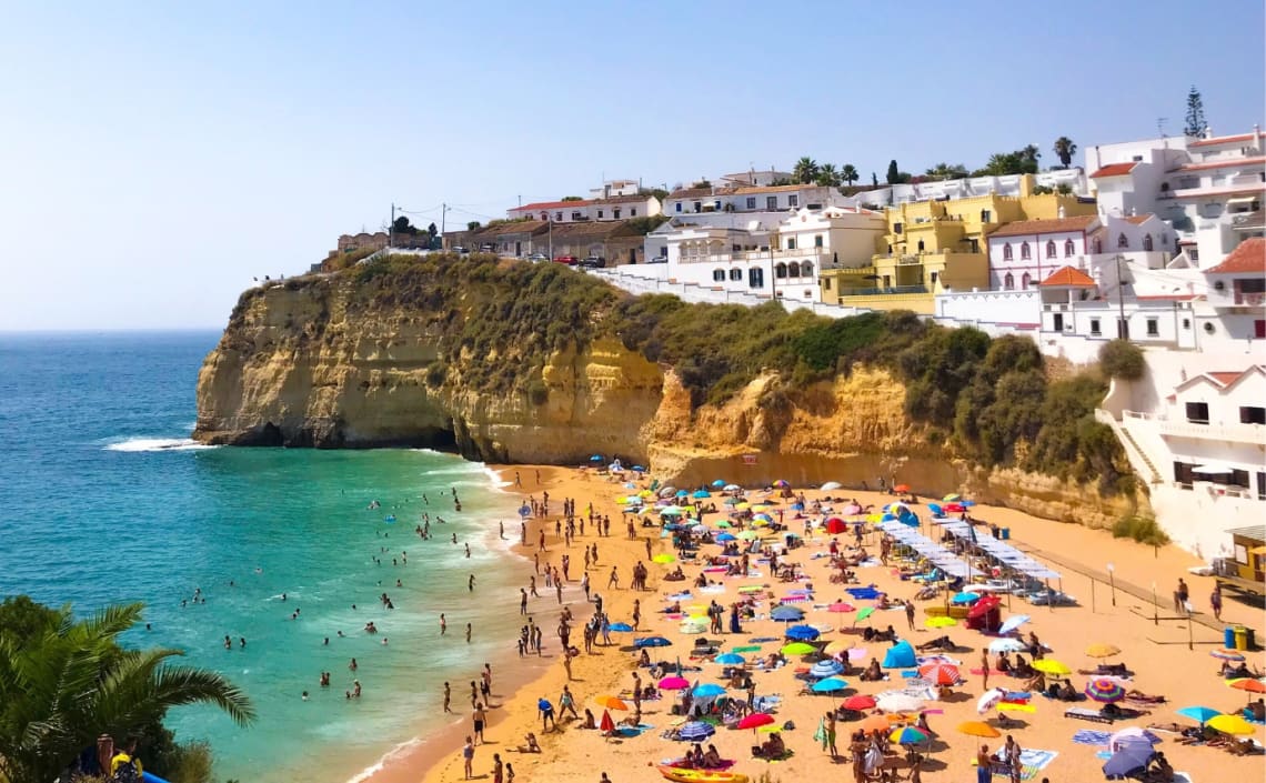 View of a Prtuguese beautiful beach full of tourist