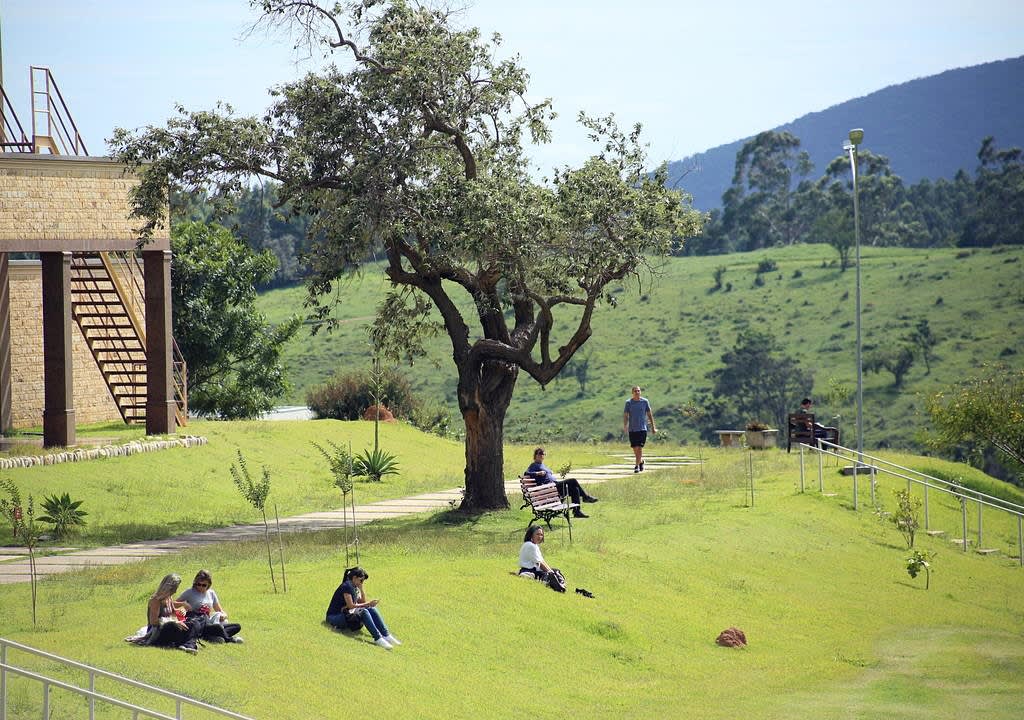 Participants of a spiritual retreat relaxing in a park