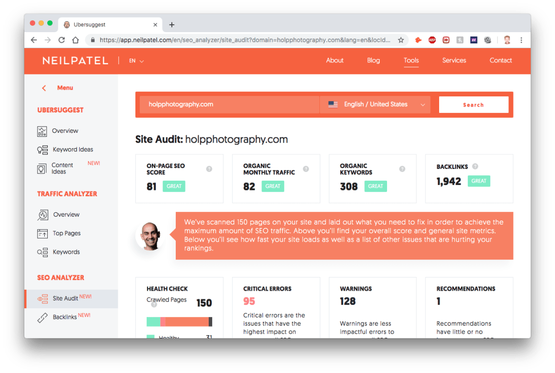 Free Audit Report and SEO Analyzer, NeilPatel