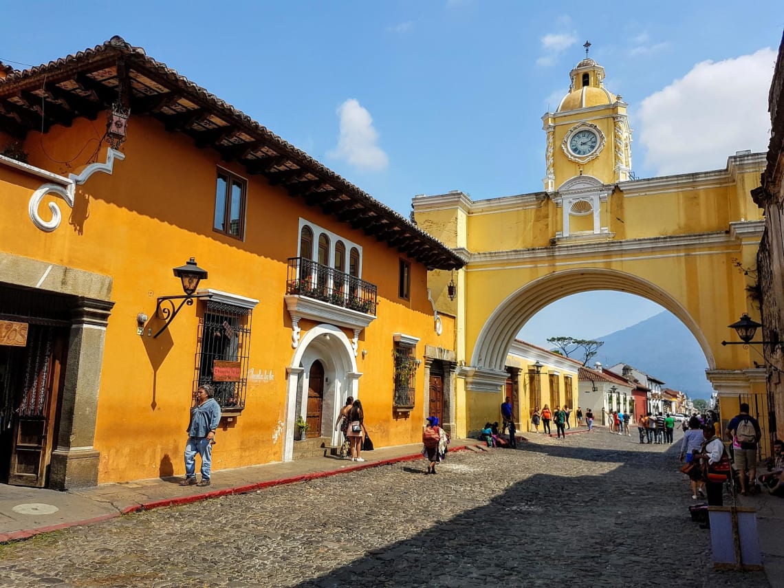 Cobblestoned street of Antigua, Guatemala 