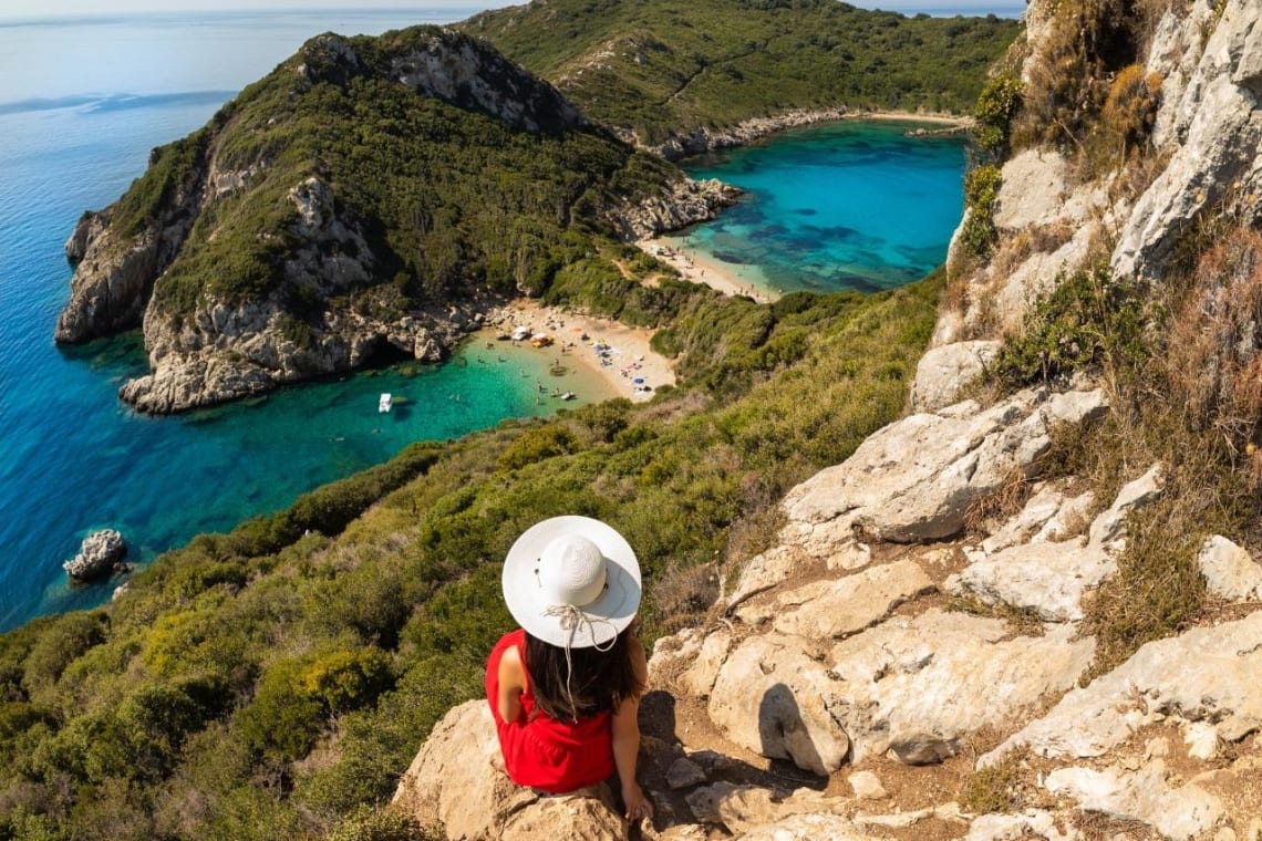 Girl in a natural viewpoint in Corfu island, Greece