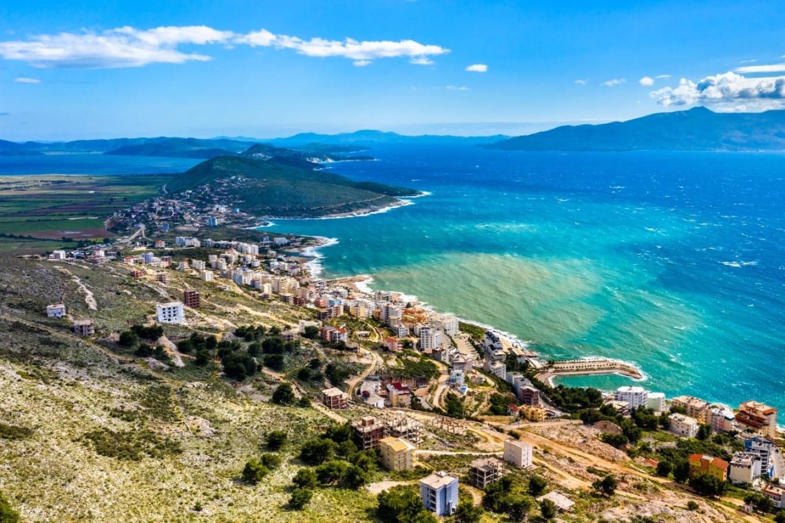 Aerial view of Saranda, Albania, a possible Greek island hopping destination