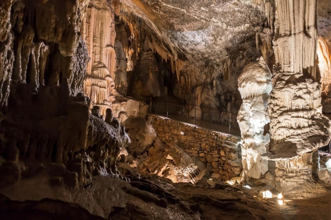 Stalactites inside Postojna Cave, a famous tourist destination in Slovenia