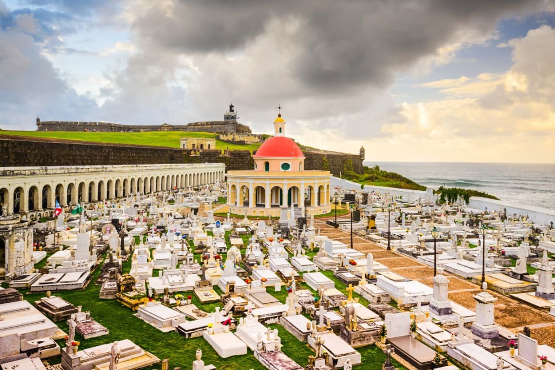 Catholic cemetery next to the sea in San Juan, Puerto Rico