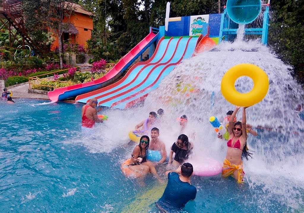 Group of people having fun at the waterpark