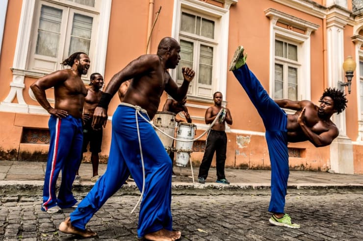 men playing Capoeira in Salvador de Bahia, Brazil