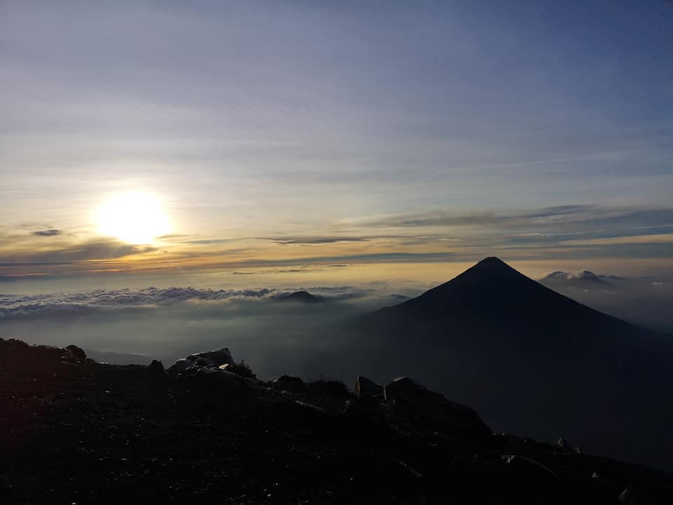 View of Fuego volcano from Acatenango in the early morning