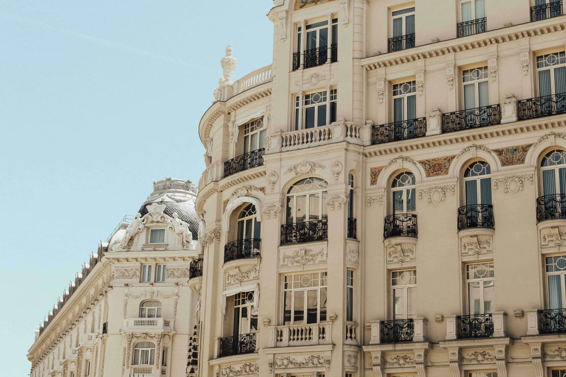 Beautiful building facade, Madrid, Spain