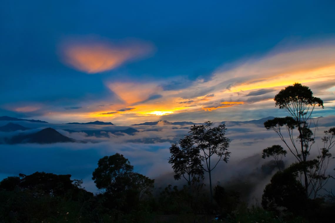 Sunset over mountain range, Colombia