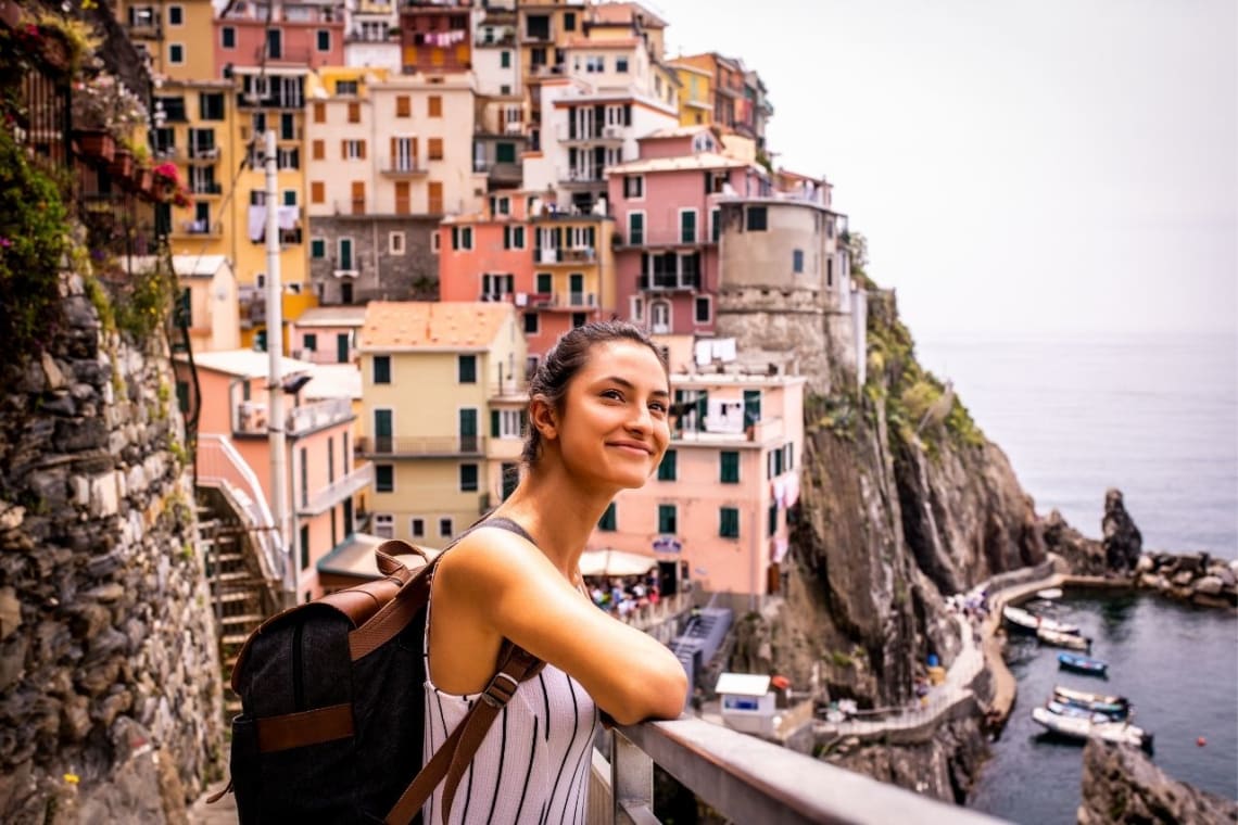 Girl traveling in Cinque Terre, Italy