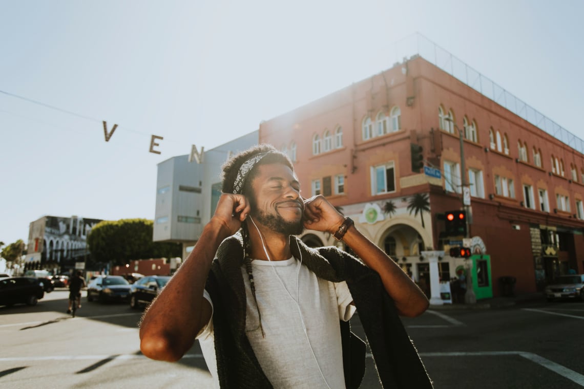 Happy black traveler