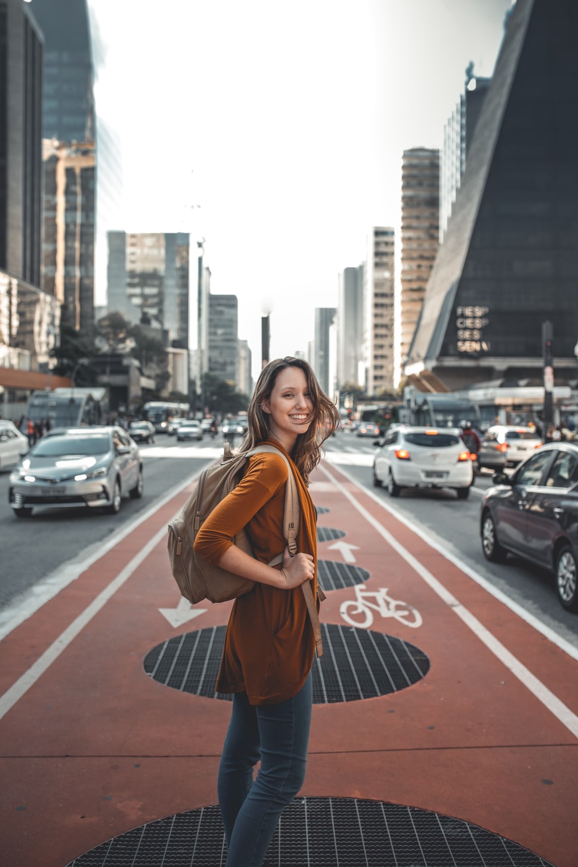 Solo female traveler exploring a new city