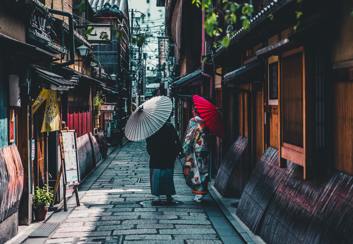 Women wearing traditional clothes, Kyoto, Japan