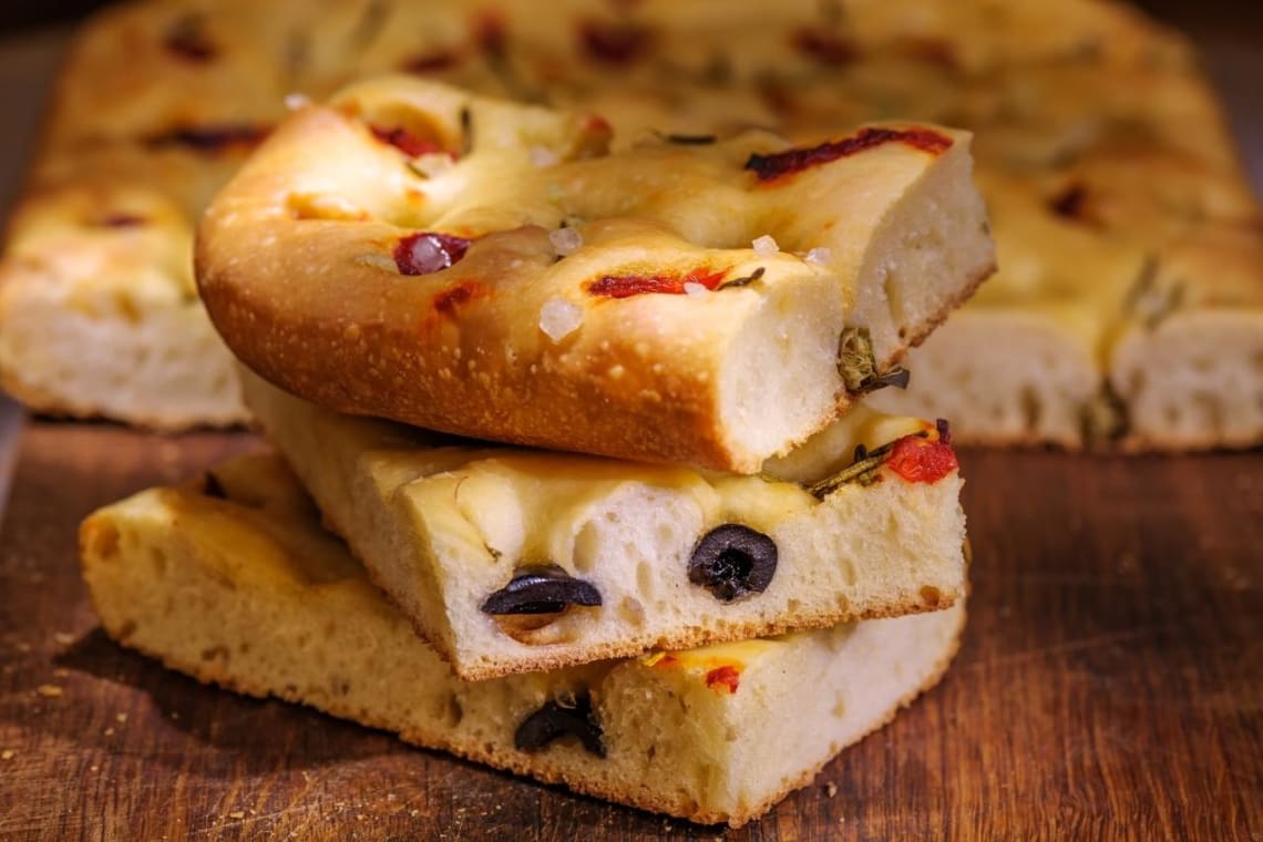 Focaccia, one of many vegan traidtional dishes in Italy