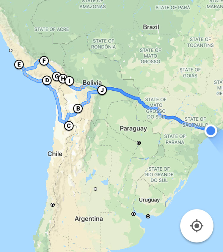 mapa do meu mochilão pela américa do sul 