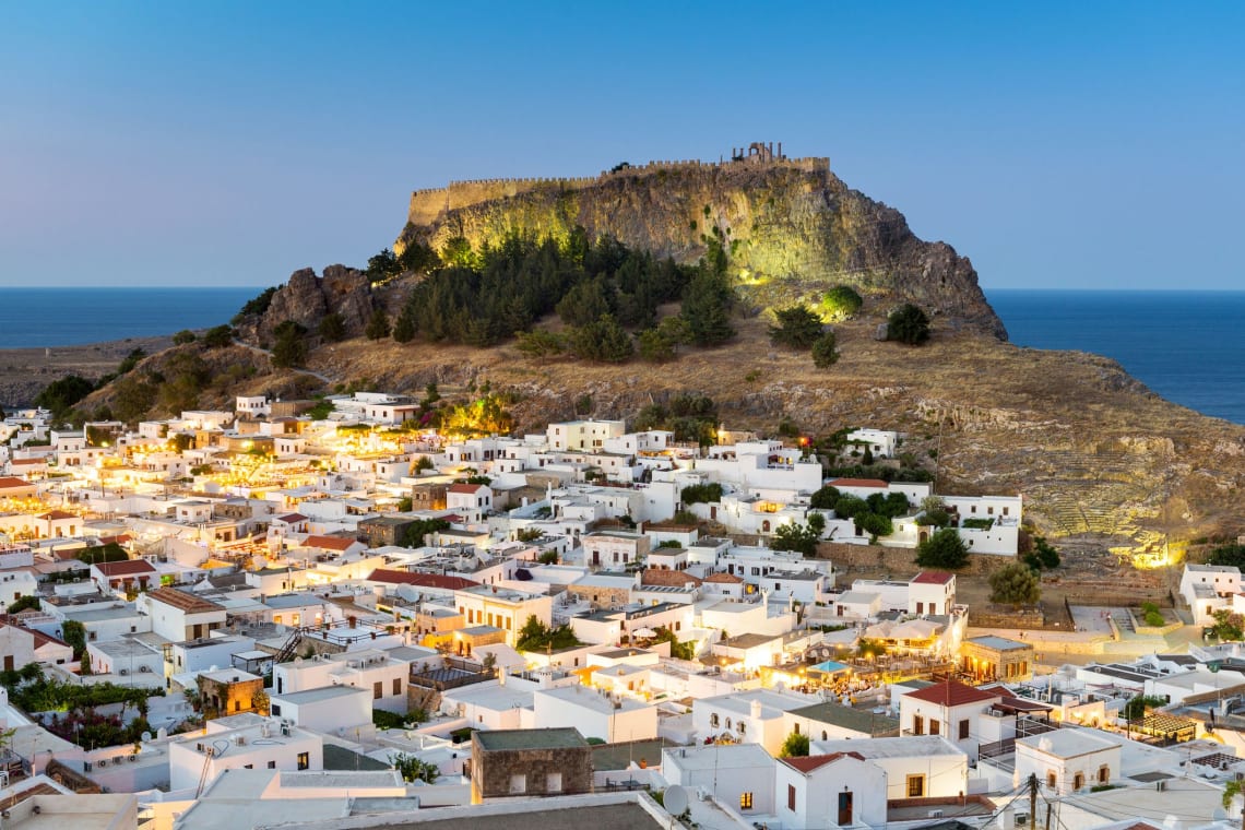 White houses and the Castle of Monolithos in Rhodes island, Greece