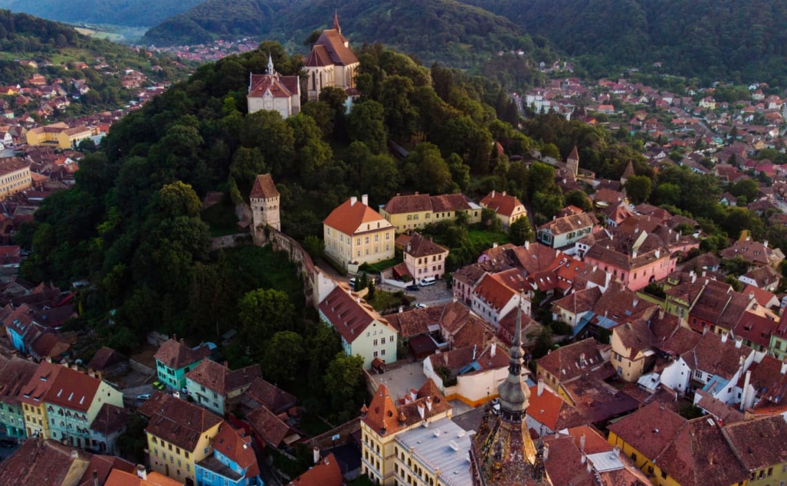 Aerial view of Sighisoara, one of the best hidden gems in Europe