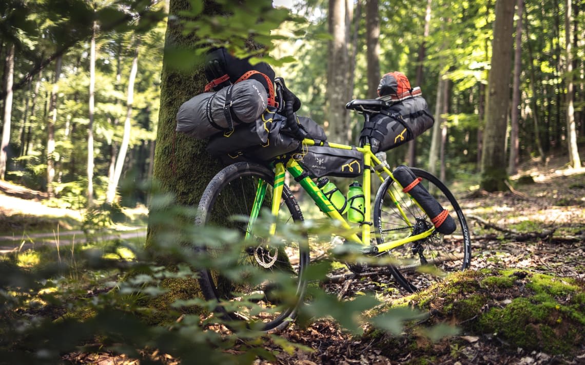 Bicicleta con equipaje en bolsas especiales