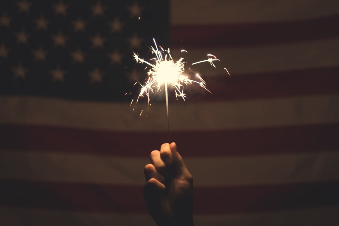 American flag and sparkler