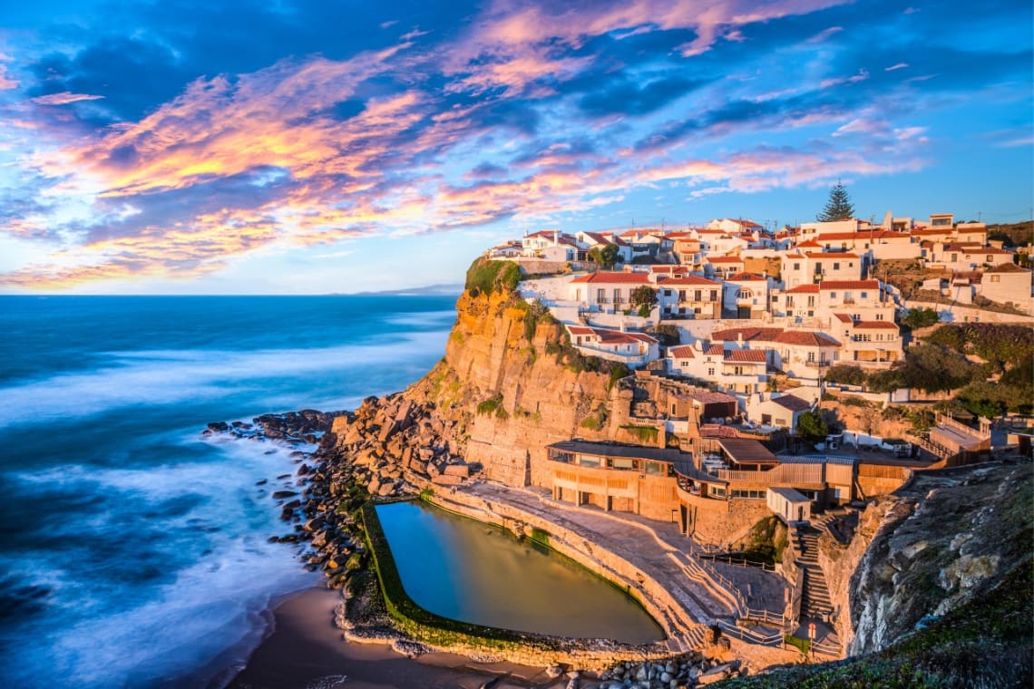 Sunset at a picturesque hill town in Portugal