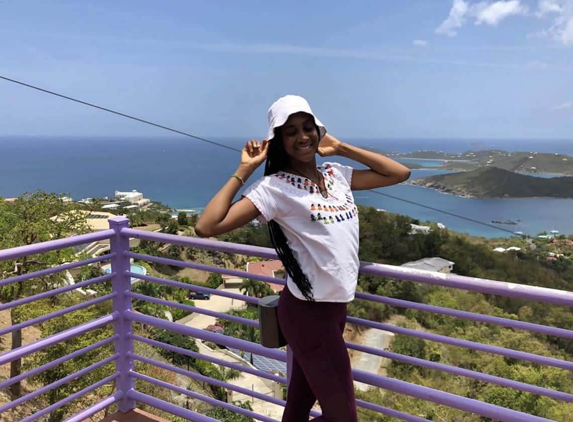 Girl on a view point in The Virgin Islands