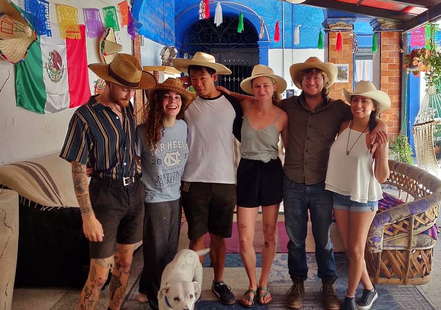 Group of volunteers in a hostel in Mexico