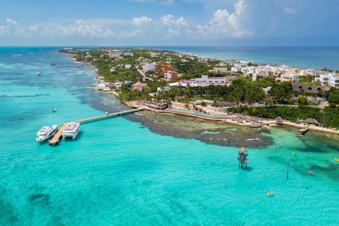 Aerial view of Isla Mujres, one of the best places to visit in Yucatan Peninsula