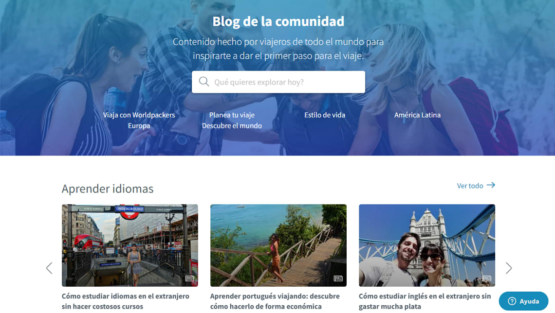 Página principal del blog de Worldpackers
