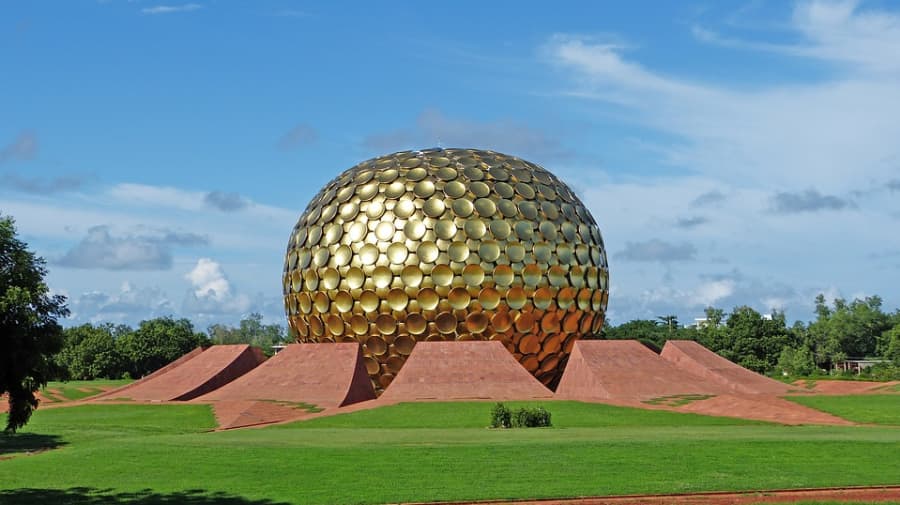The golden Matrimandir at Auroville, near Pondicherry