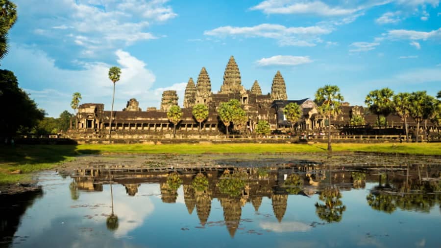 Angkor Wat reflected in its lotus pond, Cambodia