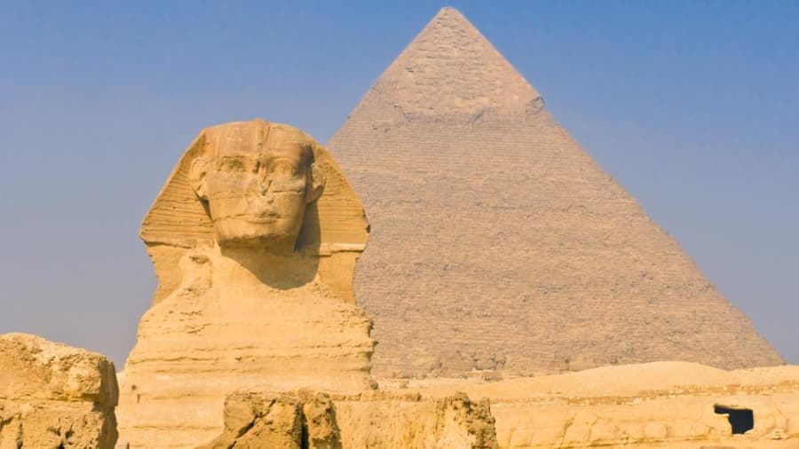 The Sphinx and a pyramid at Giza, Egypt