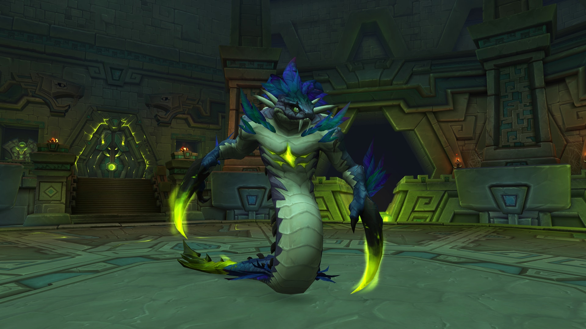 An armored serpentine guardian brandishes glowing venom-coated claws inside the Venomous Abyss.