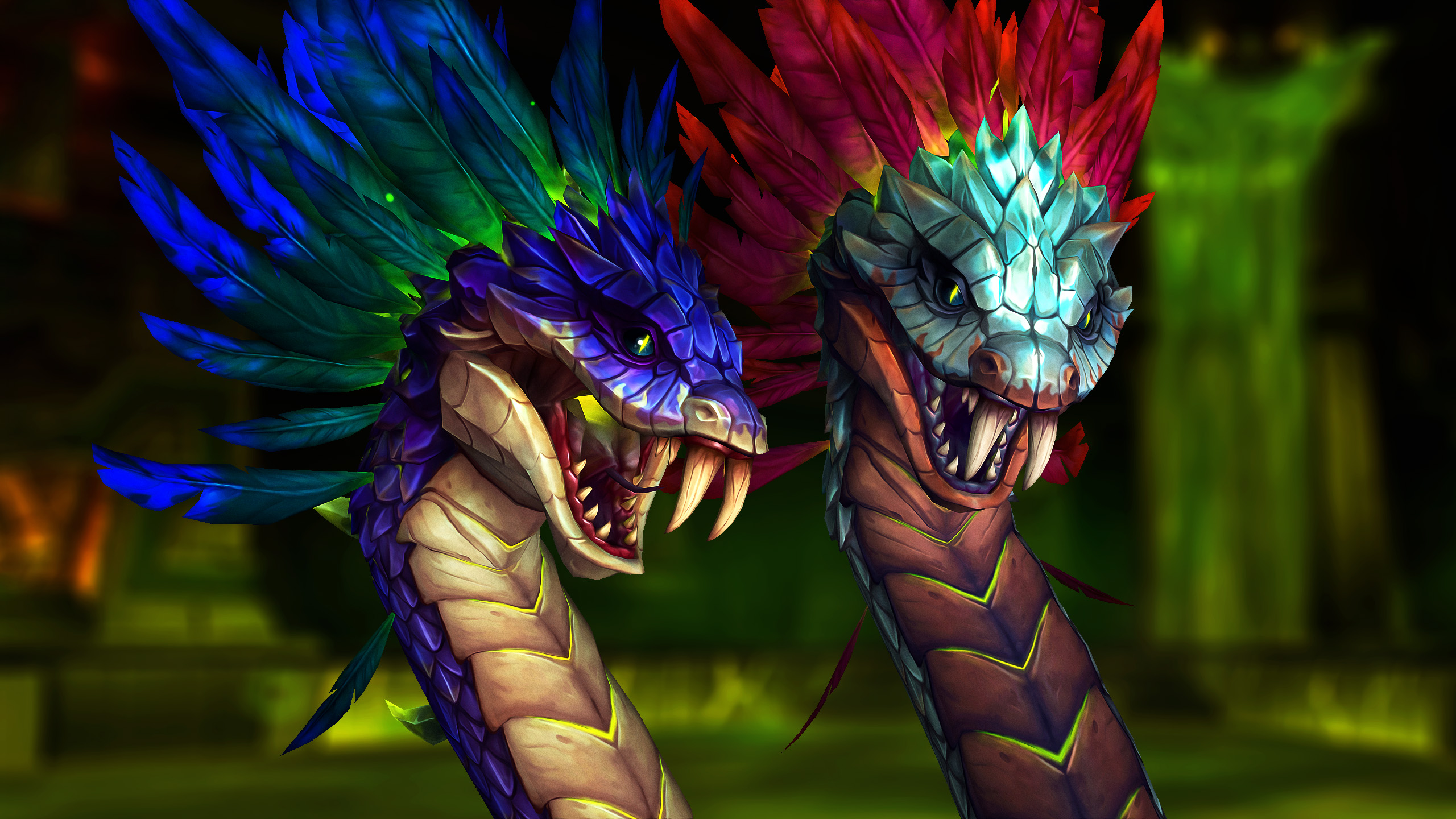 The two colorful serpent heads of the Twin Fangs snarl inside the Venomous Abyss.