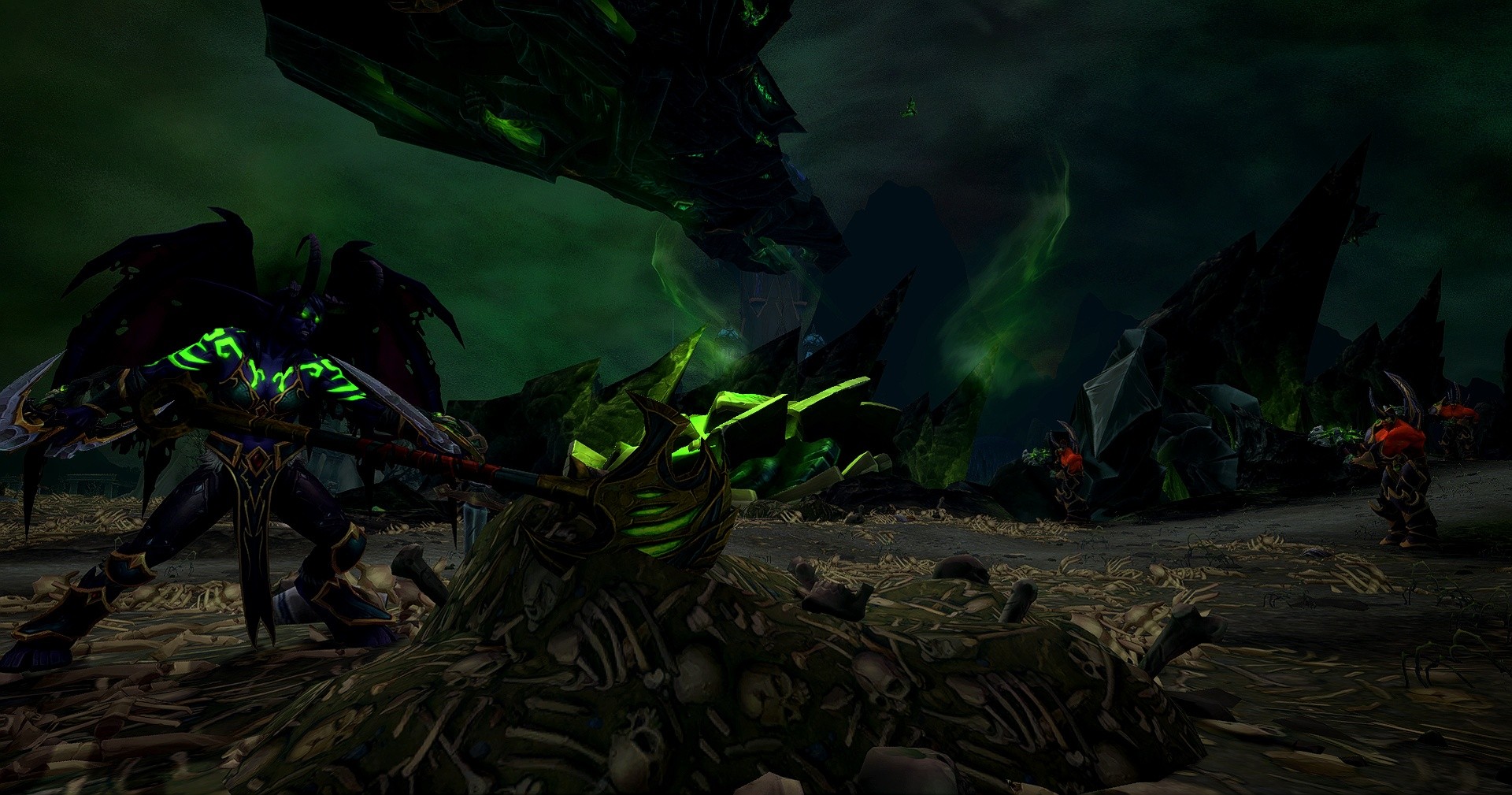 A Vengeance Demon Hunter fighting a dungeon pack while combat and buff tracking fill the interface.