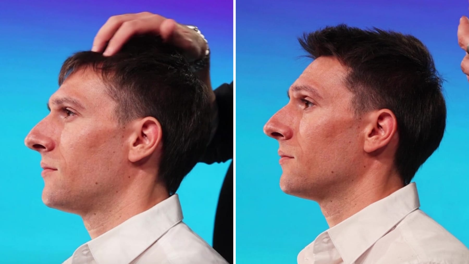 Before and after pictures of a short hair style.