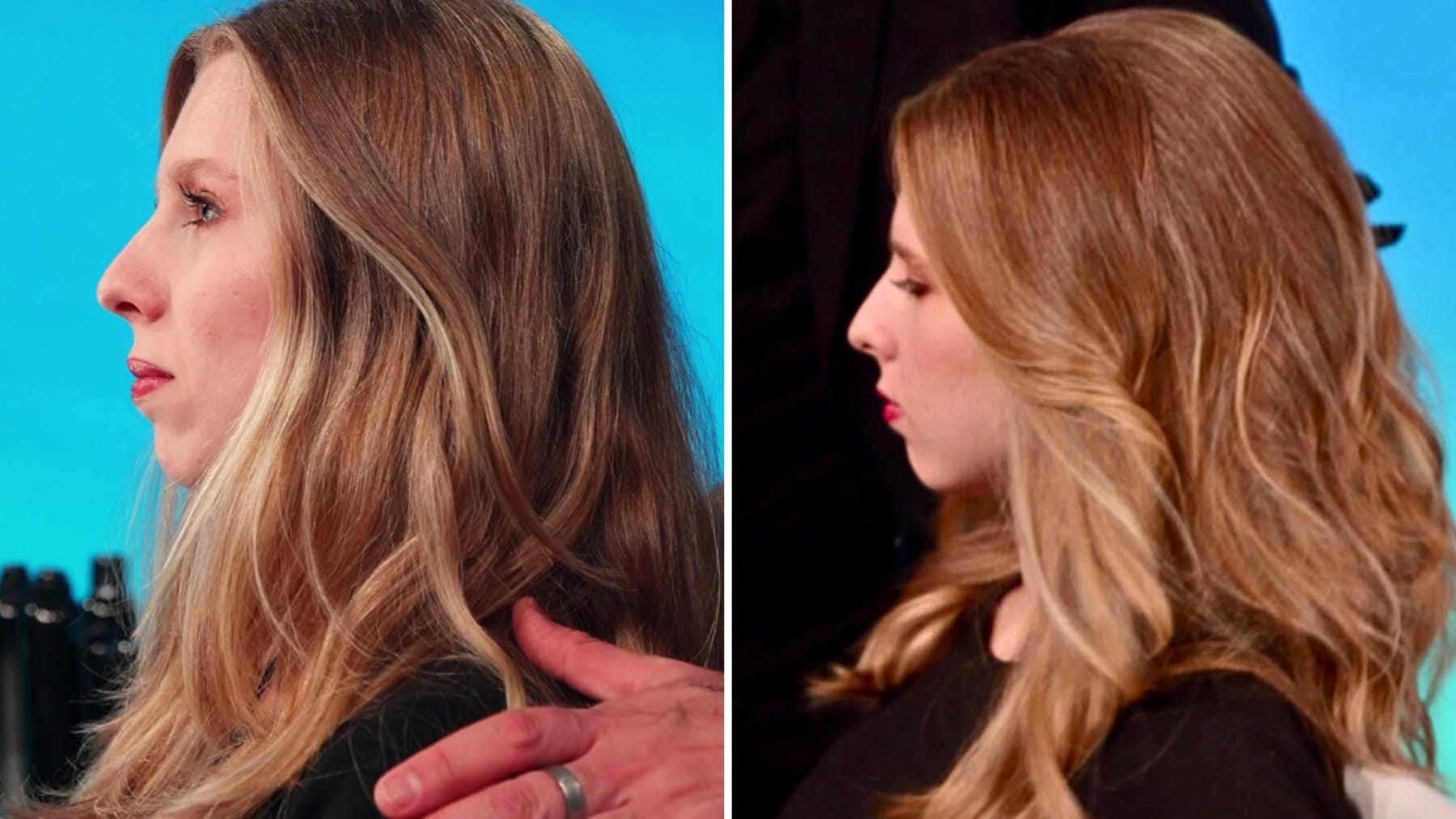 Before and after pictures of adding volume to hair.