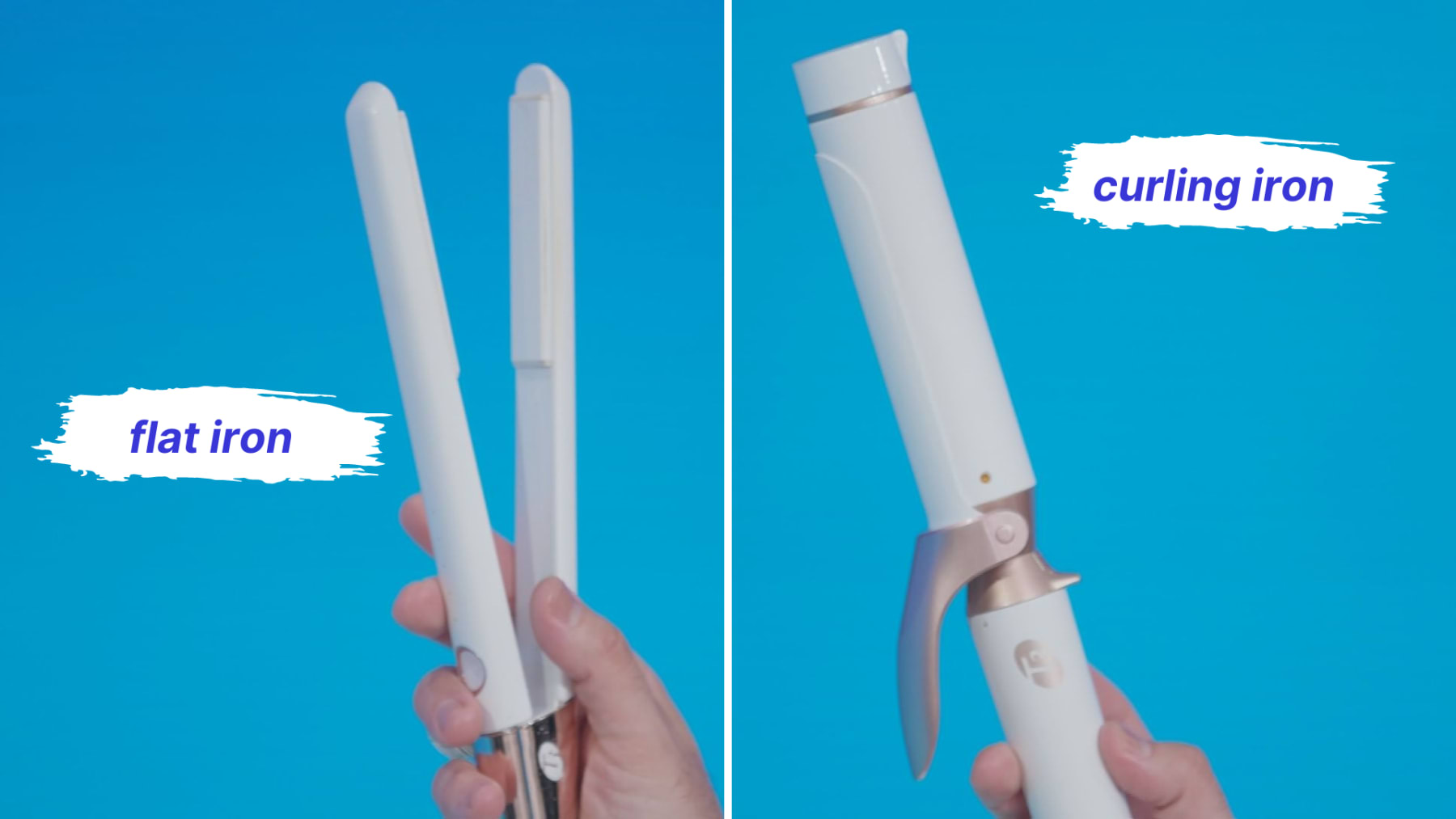 A flat iron and a curling iron.