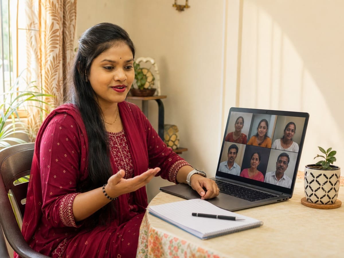 Pallavi Ma'am teaching a live class, learners on screen