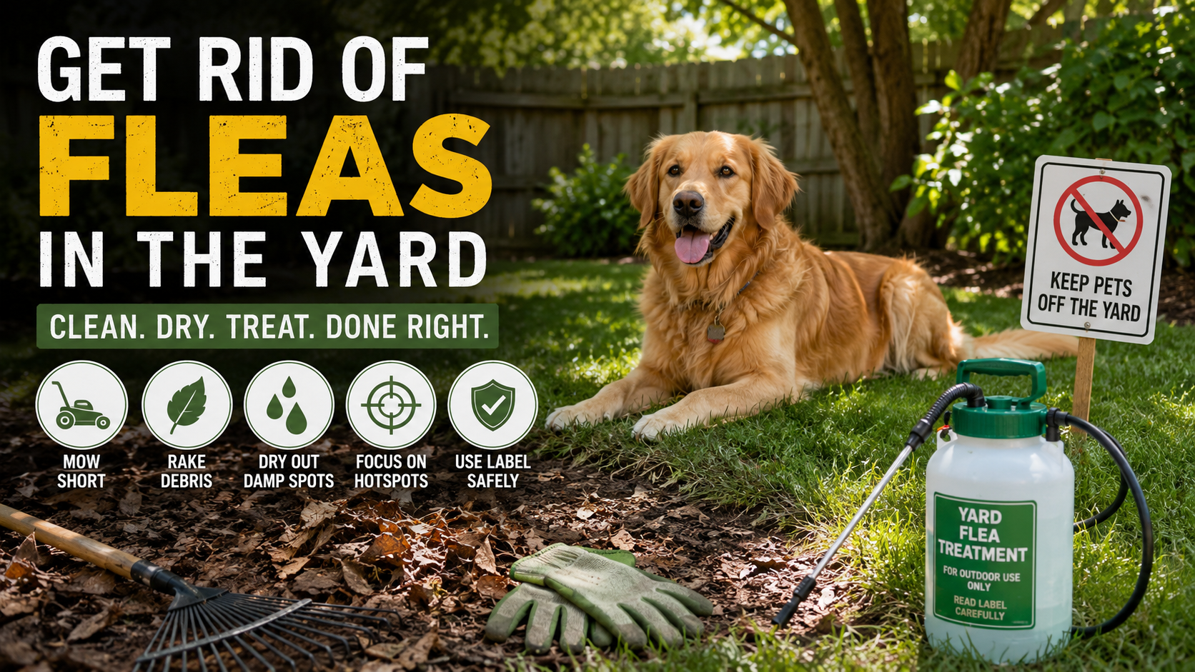 Homeowner mowing a shaded backyard near a patio while keeping a dog off the grass. Homeowner mowing a shaded backyard near a patio while keeping a dog off the grass.