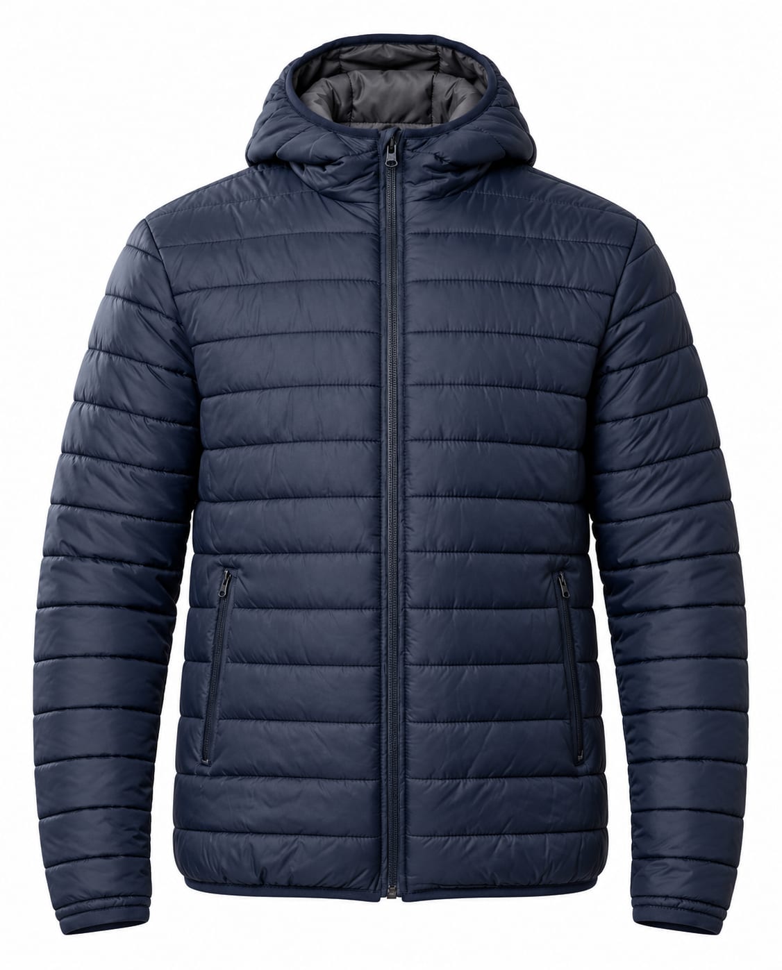 Navy Blue Puffer Jacket, front view