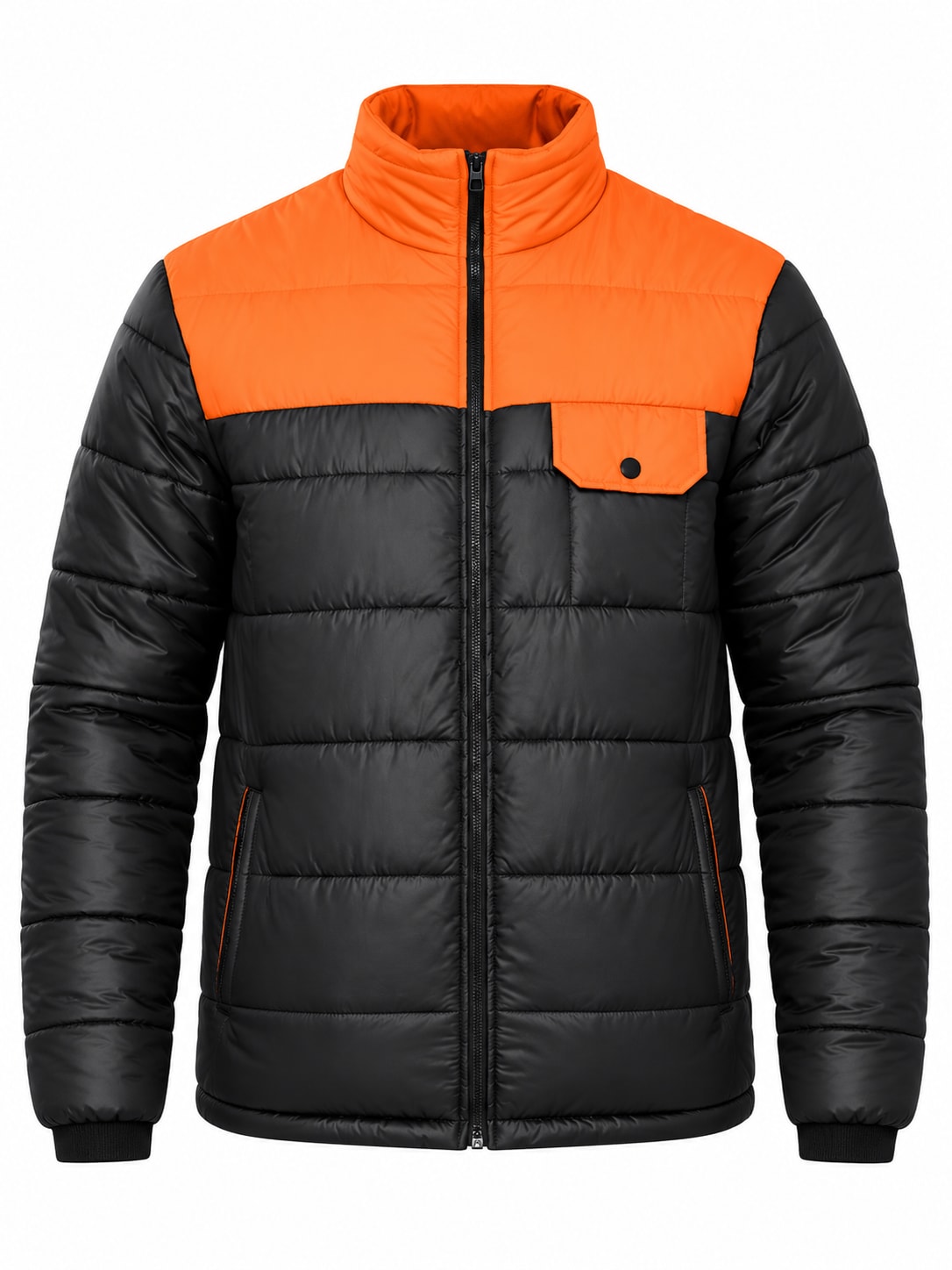 Colorblock Puffer Jacket for Men and Women, front view