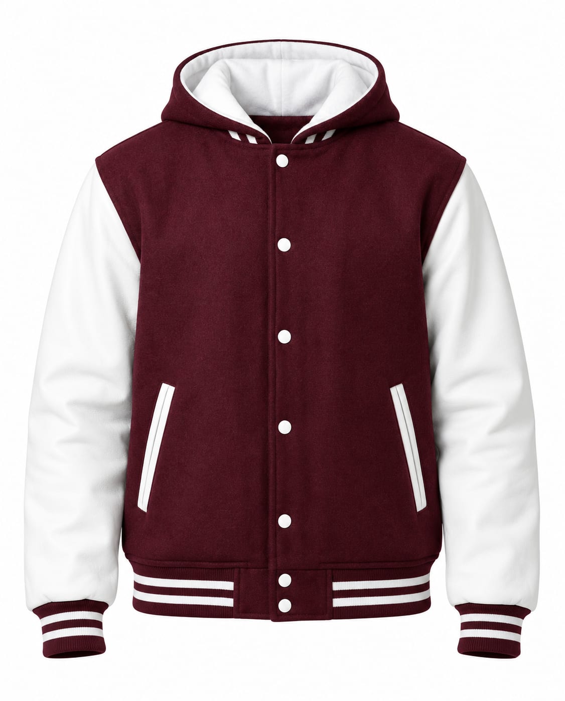 Maroon Letterman Jacket Hood, front view