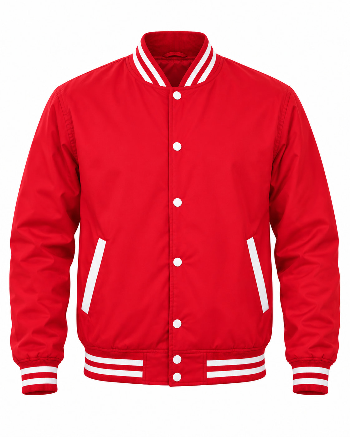Red Cotton Varsity Jacket, front view