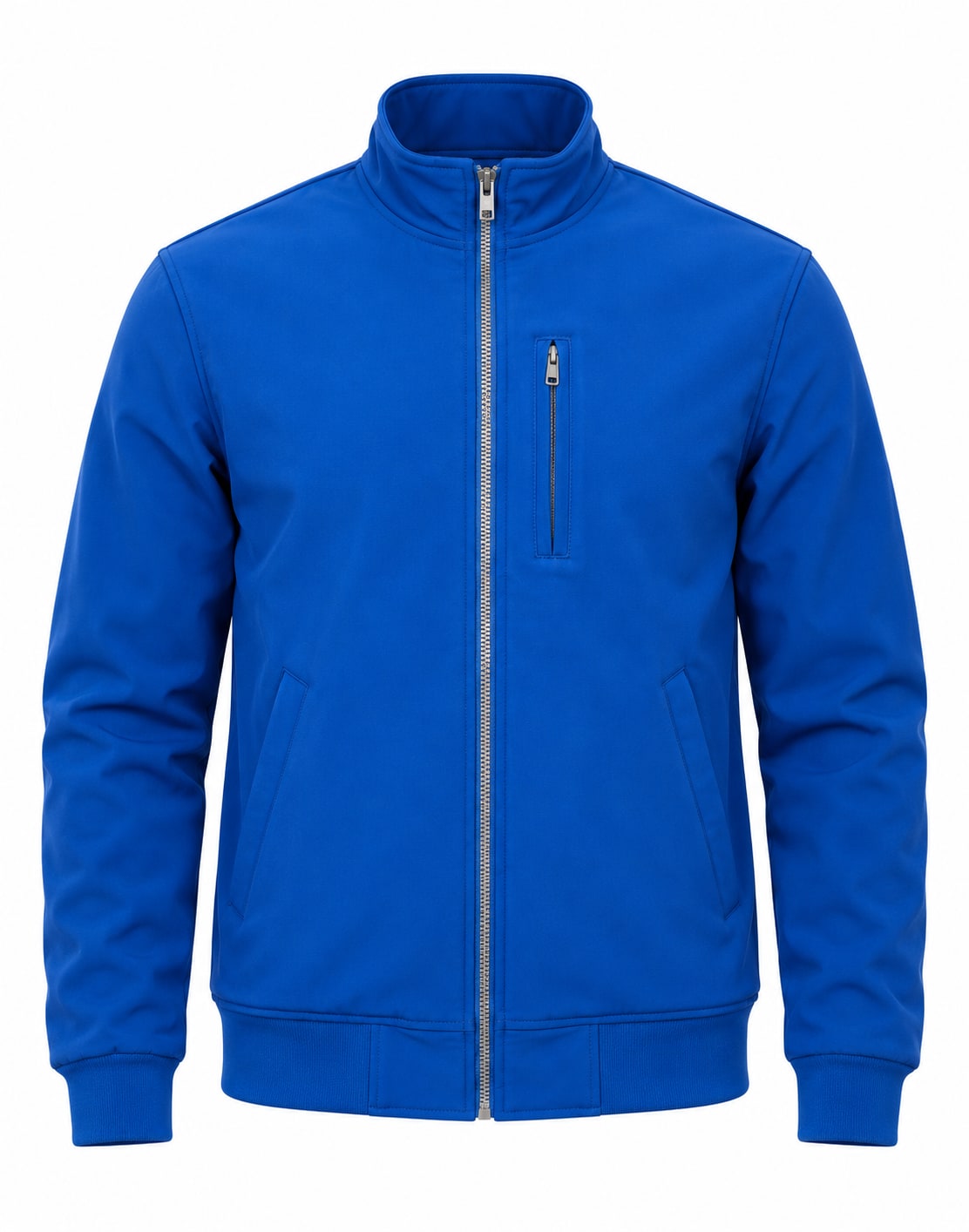 Royal Blue Soft-Shell Bomber Jacket, front view