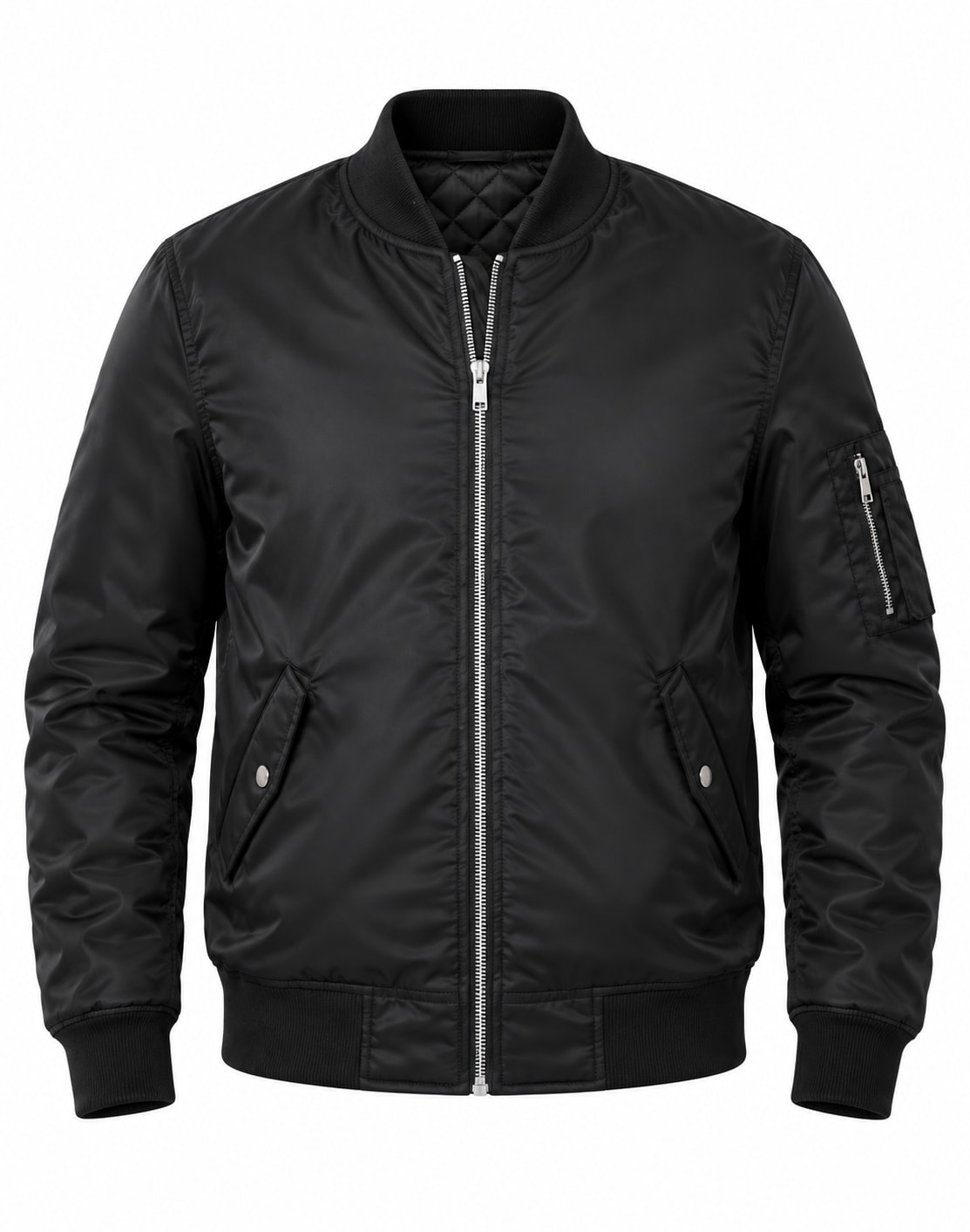 Black Nylon Bomber Jacket Men’s, front view