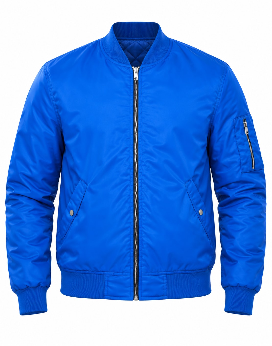 Nylon Bomber Jacket in Royal Blue, front view